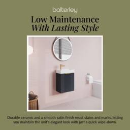Balterley Dark Grey 400mm Wall Hung Vanity Unit with Brushed Brass Handle - thumbnail 7