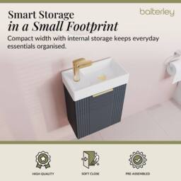 Balterley Dark Grey 400mm Wall Hung Vanity Unit with Brushed Brass Handle - thumbnail 4