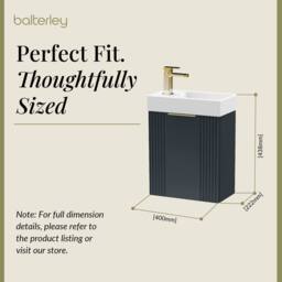 Balterley Dark Grey 400mm Wall Hung Vanity Unit with Brushed Brass Handle - thumbnail 5