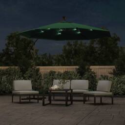 Berkfield Home Hanging Parasol with LED Lighting 300 cm Green Metal Pole - thumbnail 3
