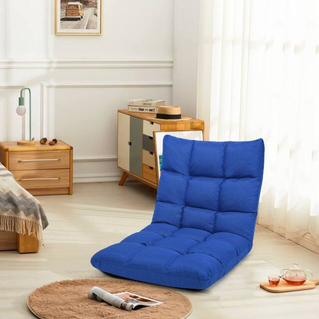 Costway 14-Position Adjustable Floor Chair Folding Video Gaming Sofa Chair in Blue - image 1