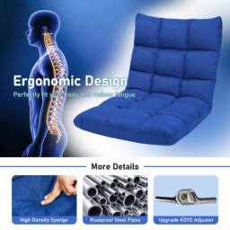 Costway 14-Position Adjustable Floor Chair Folding Video Gaming Sofa Chair in Blue - thumbnail 5