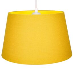 Happy Homewares Traditional Linen Fabric Drum Shade for Pendant & Lampshade in Mustard - Size: 14 inches - thumbnail 2
