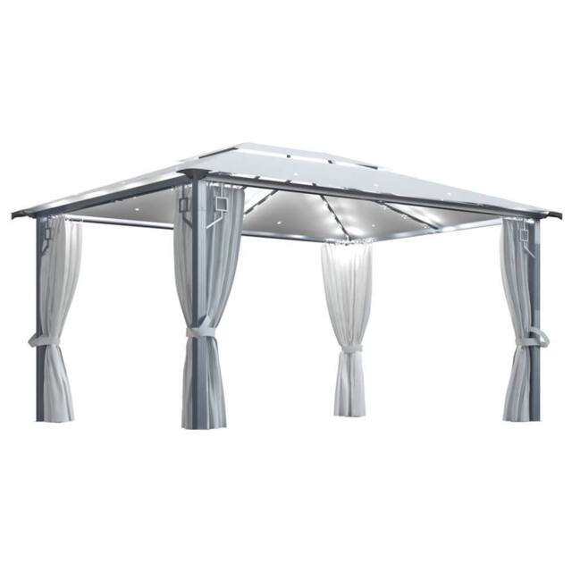 Berkfield Home Gazebo with Curtain&LED String Lights 4x3 m Cream Aluminium in Beige - image 1
