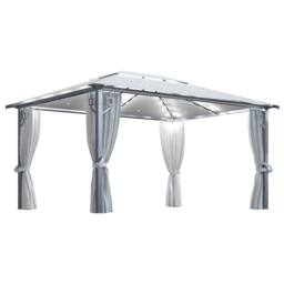 Berkfield Home Gazebo with Curtain&LED String Lights 4x3 m Cream Aluminium in Beige - thumbnail 1