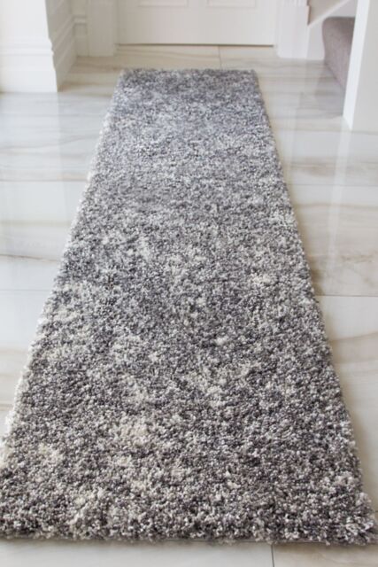 Kukoon Runner Rug Silver Grey Mottled Shaggy Long Hallway Rugs - Size: 60 cm x 240 cm - image 1