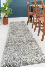 Kukoon Runner Rug Silver Grey Mottled Shaggy Long Hallway Rugs - Size: 60 cm x 240 cm - thumbnail 2