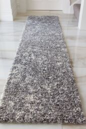 Kukoon Runner Rug Silver Grey Mottled Shaggy Long Hallway Rugs - Size: 60 cm x 240 cm - thumbnail 1