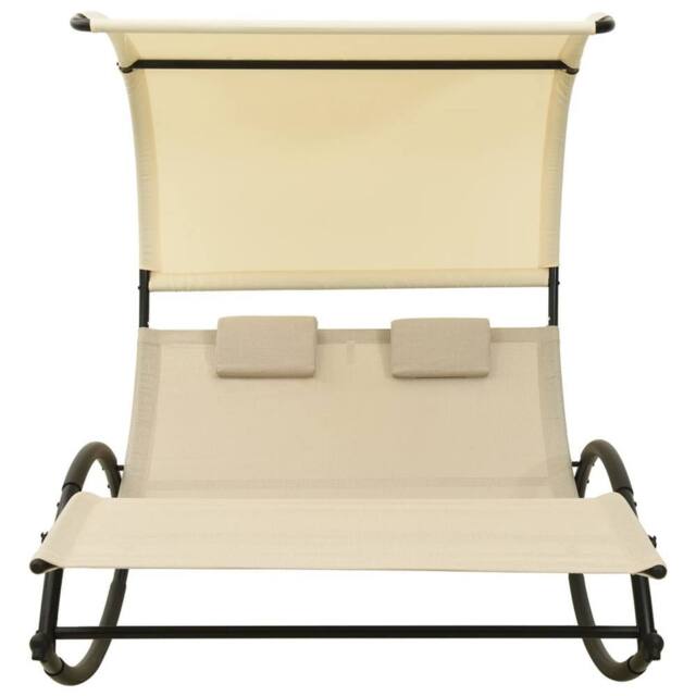 Berkfield Home Double Sun Lounger with Canopy Textilene Cream in Beige - image 1