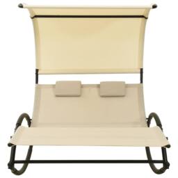 Berkfield Home Double Sun Lounger with Canopy Textilene Cream in Beige - thumbnail 1