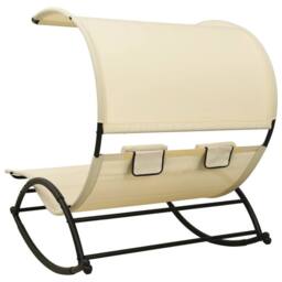 Berkfield Home Double Sun Lounger with Canopy Textilene Cream in Beige - thumbnail 4
