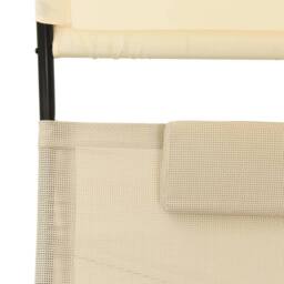 Berkfield Home Double Sun Lounger with Canopy Textilene Cream in Beige - thumbnail 6