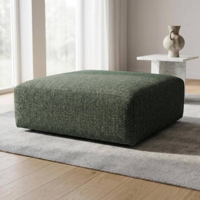 Abakus Direct Tokyo Footstool Brushed Tweed Fabric in Green - image 1