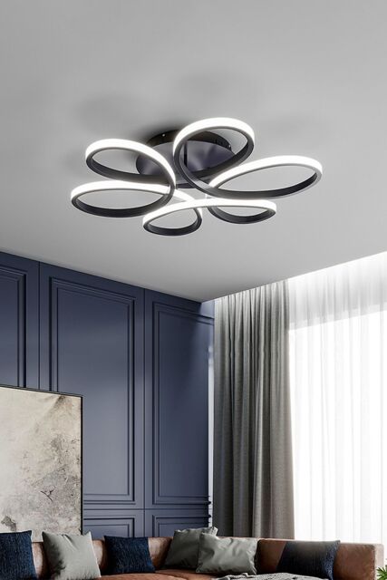 Living and Home 74W Modern Black Acrylic Petal LED Semi Ceiling Light - image 1