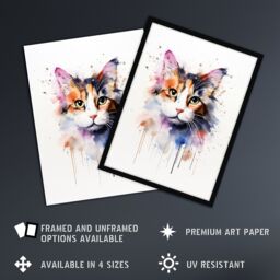 "Artery8 Wall Art Print Calico Cat Lovers Gift Watercolour Pet Portrait Painting Artwork Art Framed - Size: W12"" x H16""" - thumbnail 2