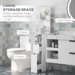HOMCOM Tall Bathroom Cabinet, Bathroom Storage Cabinet W/ Shelf, Drawers in White - thumbnail 4