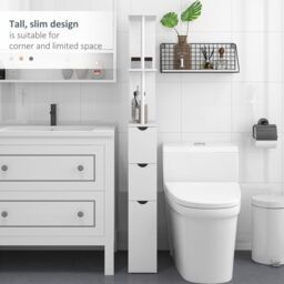 HOMCOM Tall Bathroom Cabinet, Bathroom Storage Cabinet W/ Shelf, Drawers in White - thumbnail 5
