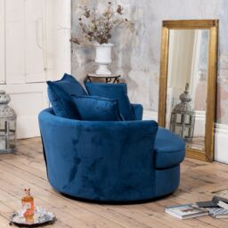 Artemis Home Havana Velvet Swivel Base Cuddle Chair in Blue - thumbnail 3