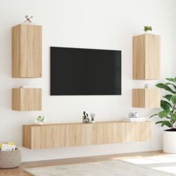 Berkfield Home TV Wall Cabinet with LED Lights Sonoma Oak 40.5x35x40 cm in Brown - thumbnail 6