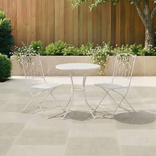 Charles Bentley Leaf Design Rustic Metal Garden Bistro Set in White - image 1