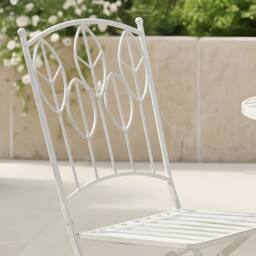 Charles Bentley Leaf Design Rustic Metal Garden Bistro Set in White - thumbnail 3