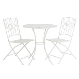Charles Bentley Leaf Design Rustic Metal Garden Bistro Set in White - thumbnail 5