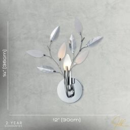 Happy Homewares Modern Birch Chrome Wall Light Fixture with Clear & White Leaves in Silver - thumbnail 3