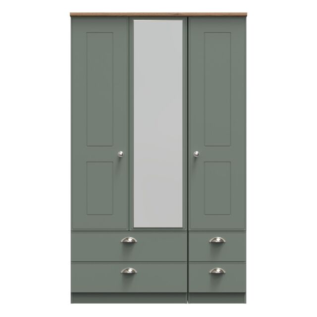 Ready Assembled 2 U Albert Tall Triple 2 Drawer Mirror + Drawer Wardrobe (Ready Assembled) in Pale Green - image 1