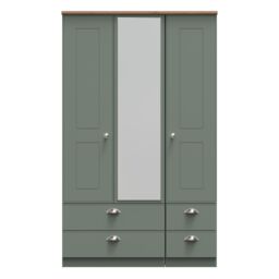 Ready Assembled 2 U Albert Tall Triple 2 Drawer Mirror + Drawer Wardrobe (Ready Assembled) in Pale Green - thumbnail 1