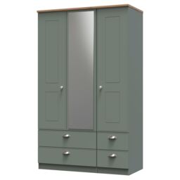 Ready Assembled 2 U Albert Tall Triple 2 Drawer Mirror + Drawer Wardrobe (Ready Assembled) in Pale Green - thumbnail 3