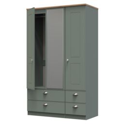 Ready Assembled 2 U Albert Tall Triple 2 Drawer Mirror + Drawer Wardrobe (Ready Assembled) in Pale Green - thumbnail 5