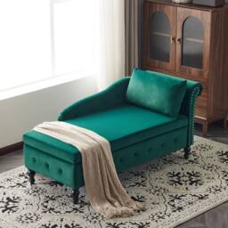 BTM Velvet Chaise Lounge with Storage & Pillow, Right Armrest in Green - Size: 1 Pack - thumbnail 4