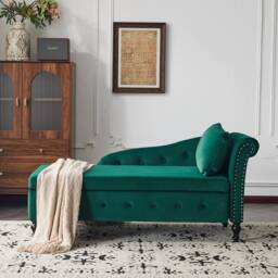 BTM Velvet Chaise Lounge with Storage & Pillow, Right Armrest in Green - Size: 1 Pack - thumbnail 3