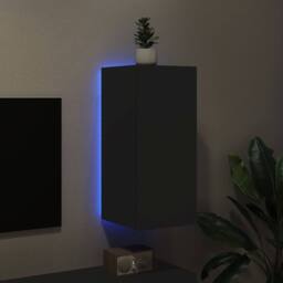 Berkfield Home TV Wall Cabinet with LED Lights Black 30.5x35x70 cm - thumbnail 4