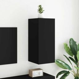 Berkfield Home TV Wall Cabinet with LED Lights Black 30.5x35x70 cm - thumbnail 5