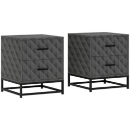HOMCOM Bedside Table Set of 2, Nightstand with 2 Drawers, Steel Legs in Grey - thumbnail 2