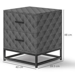HOMCOM Bedside Table Set of 2, Nightstand with 2 Drawers, Steel Legs in Grey - thumbnail 3