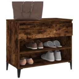 Berkfield Home Shoe Cabinet Smoked Oak 70x36x60 cm Engineered Wood in Brown - Size: 70 x 36 x 60 cm - thumbnail 4