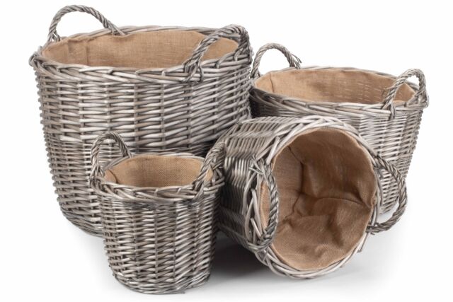 Red Hamper Wicker Set of 4 Antique Wash Finish Lined Log Baskets in Grey - image 1