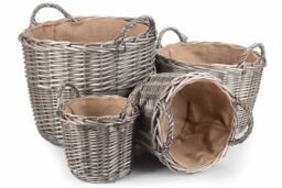 Red Hamper Wicker Set of 4 Antique Wash Finish Lined Log Baskets in Grey - thumbnail 1