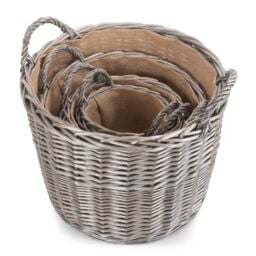 Red Hamper Wicker Set of 4 Antique Wash Finish Lined Log Baskets in Grey - thumbnail 2