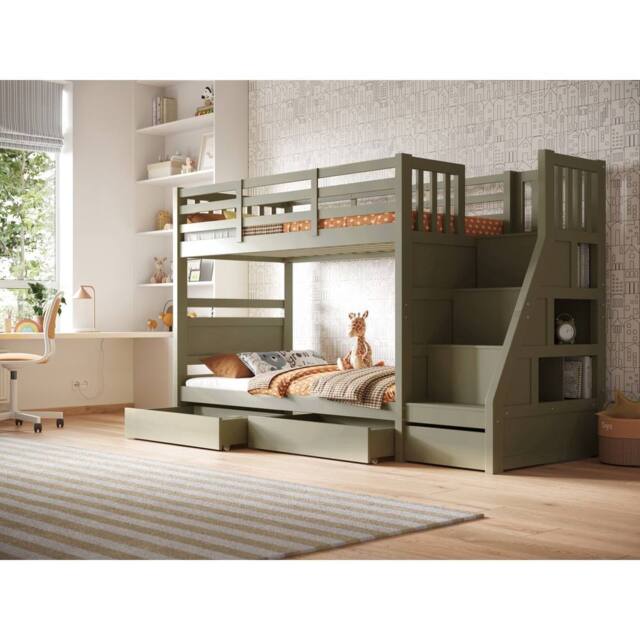 Flair Lunar Staircase Bunk Bed with Storage in Green - Size: Single - image 1