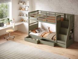 Flair Lunar Staircase Bunk Bed with Storage in Green - Size: Single - thumbnail 2