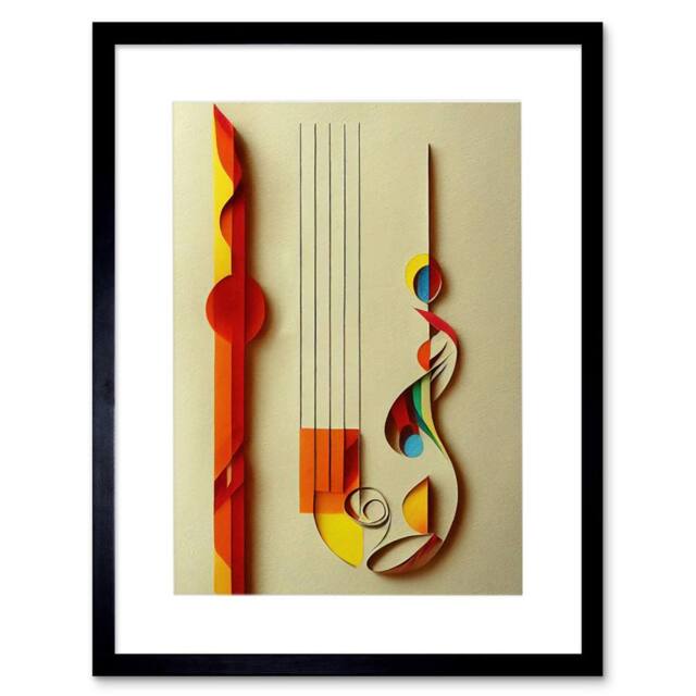 "Artery8 Kandinsky Abstract Musical Symbol Clefs Music Yellow Framed Art Print in Beige - Size: W12"" x H16""" - image 1