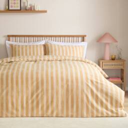 Furn Dual Tone Striped Reversible Duvet Cover Set in Yellow - Size: Double - thumbnail 1