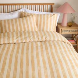 Furn Dual Tone Striped Reversible Duvet Cover Set in Yellow - Size: Double - thumbnail 2