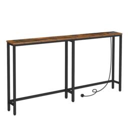 Nordara Console Table with Charging Station Behind Sofa Couch Hallway Table in Black - thumbnail 1