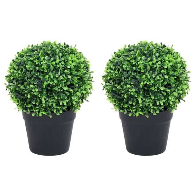 Berkfield Home Artificial Boxwood Plants 2 pcs with Pots Ball Shaped Green 37 cm - image 1