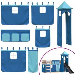 Berkfield Home Bunk Bed without Mattress with Slide & Curtains Blue 90x190 cm Single - thumbnail 5