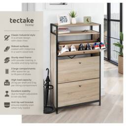 tectake Shoe Rack Braddock 61 Cm - Industrial Wood Light, Oak Sonoma in Light Oak - thumbnail 2